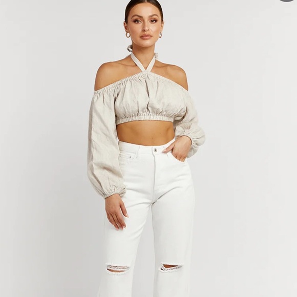 Dissh Ginny White Linen Crop Top 6 - Picture 1 of 7
